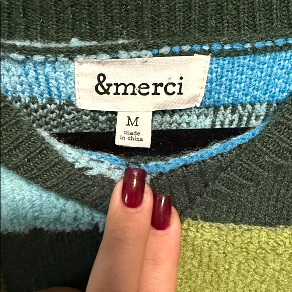 &Merci Green and Blue Patchwork Sweater size Medium - Picture 4 of 8